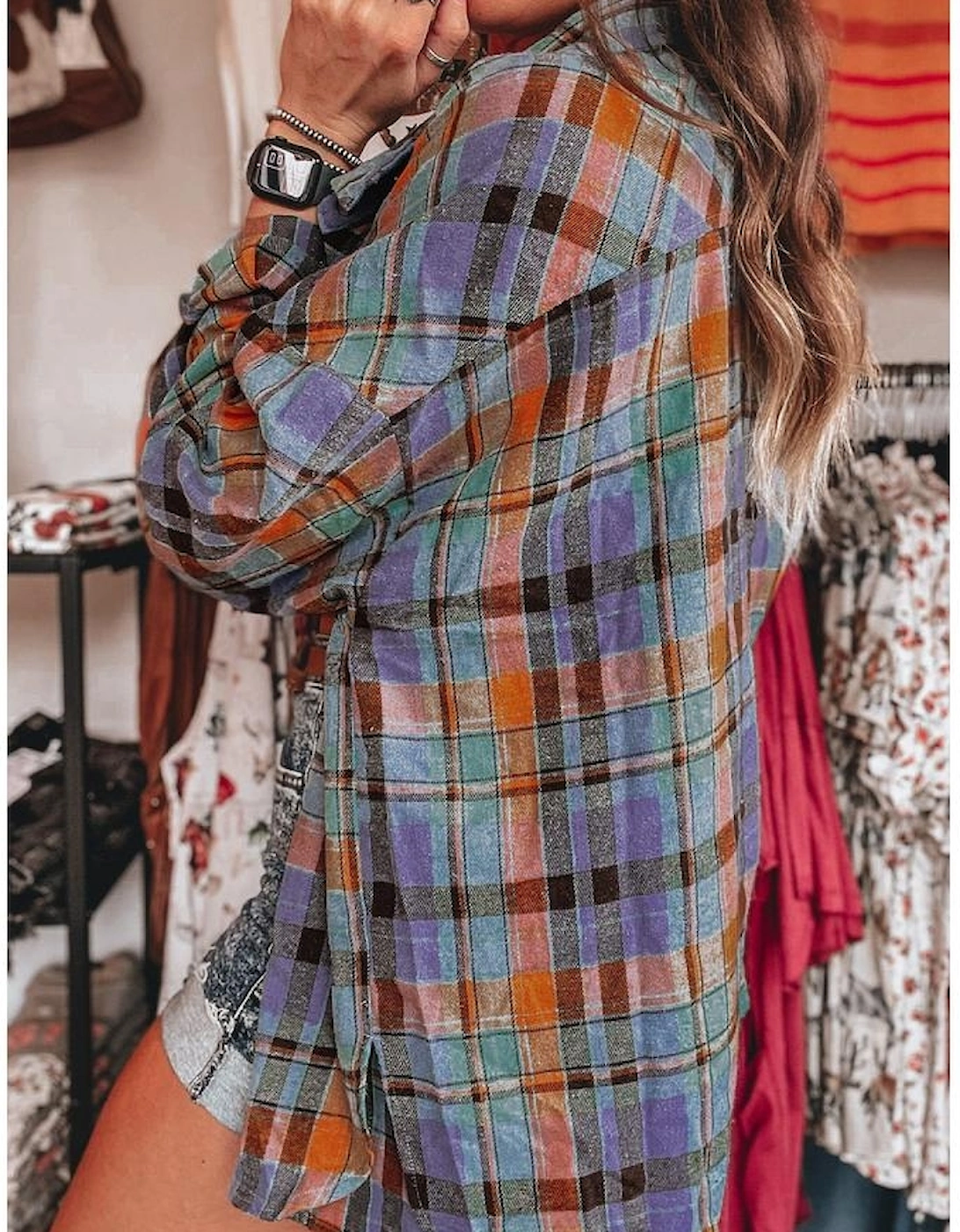 Orange Plaid Print Loose Vintage Shirt, 8 of 7