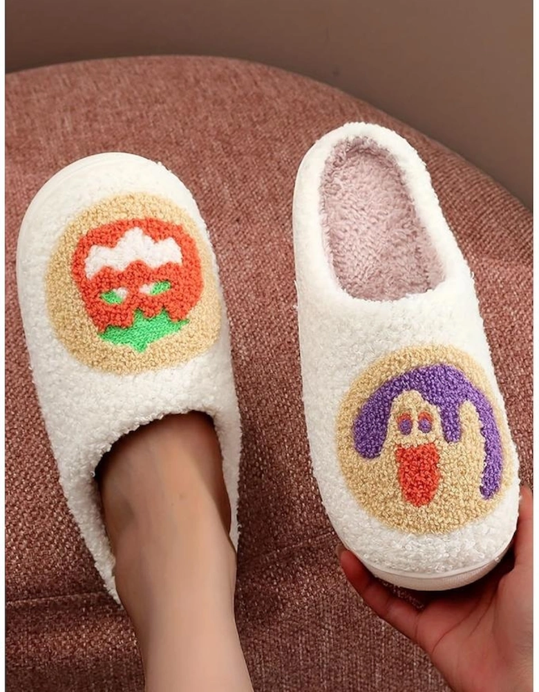 White Halloween Pumpkin Plush Winter Home Slippers