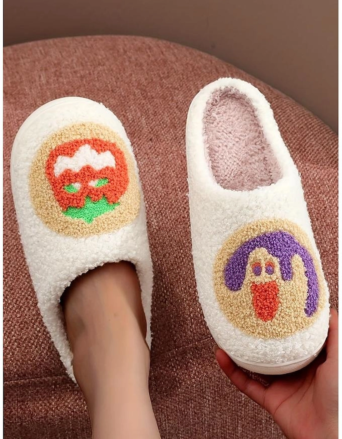 White Halloween Pumpkin Plush Winter Home Slippers