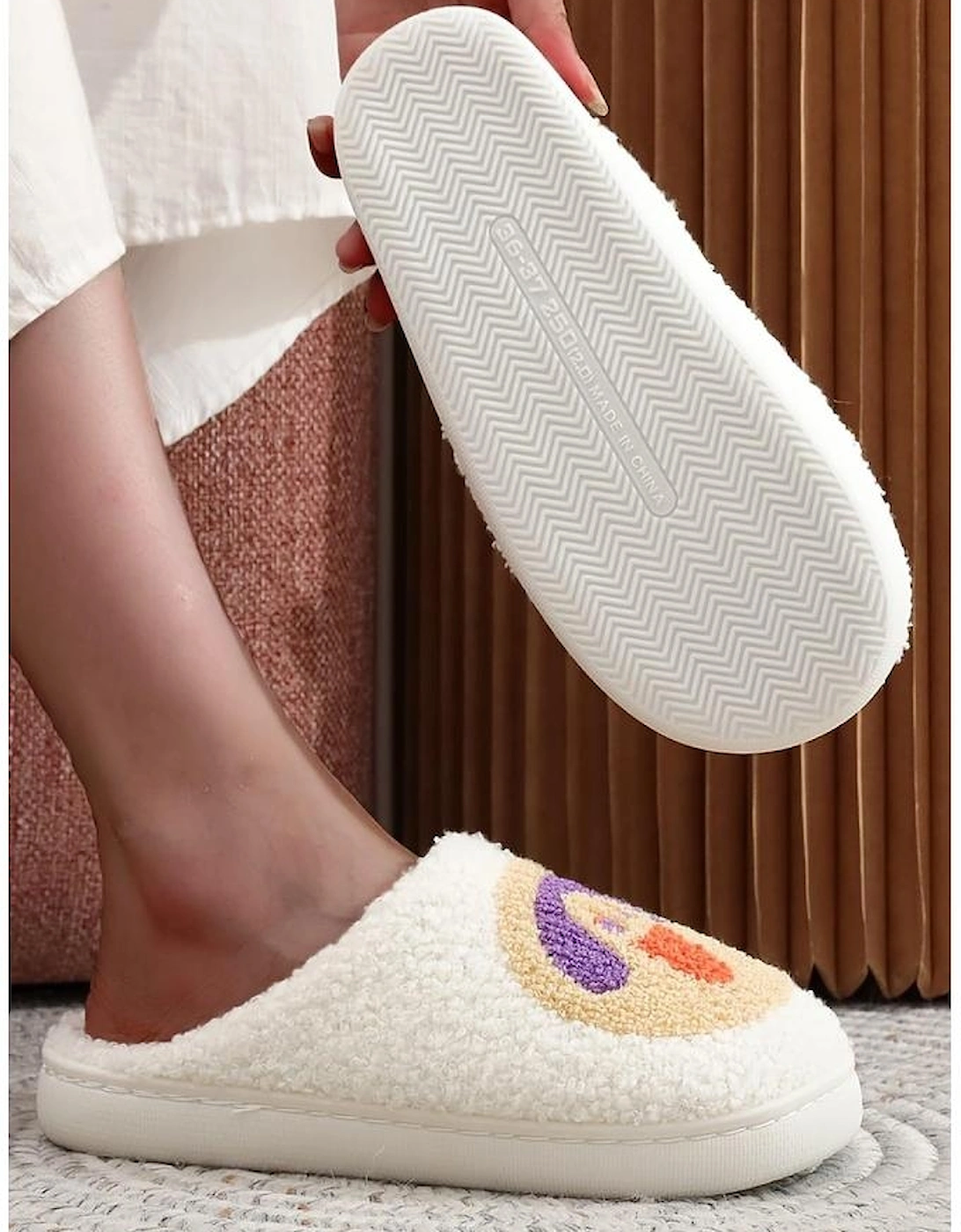 White Halloween Pumpkin Plush Winter Home Slippers