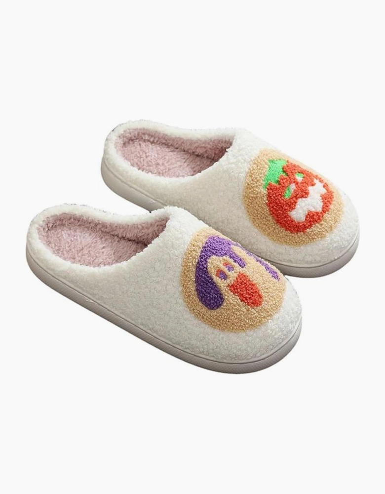 White Halloween Pumpkin Plush Winter Home Slippers