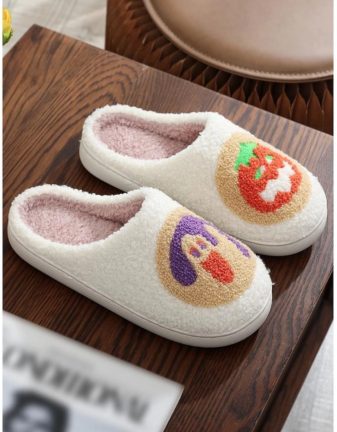 White Halloween Pumpkin Plush Winter Home Slippers