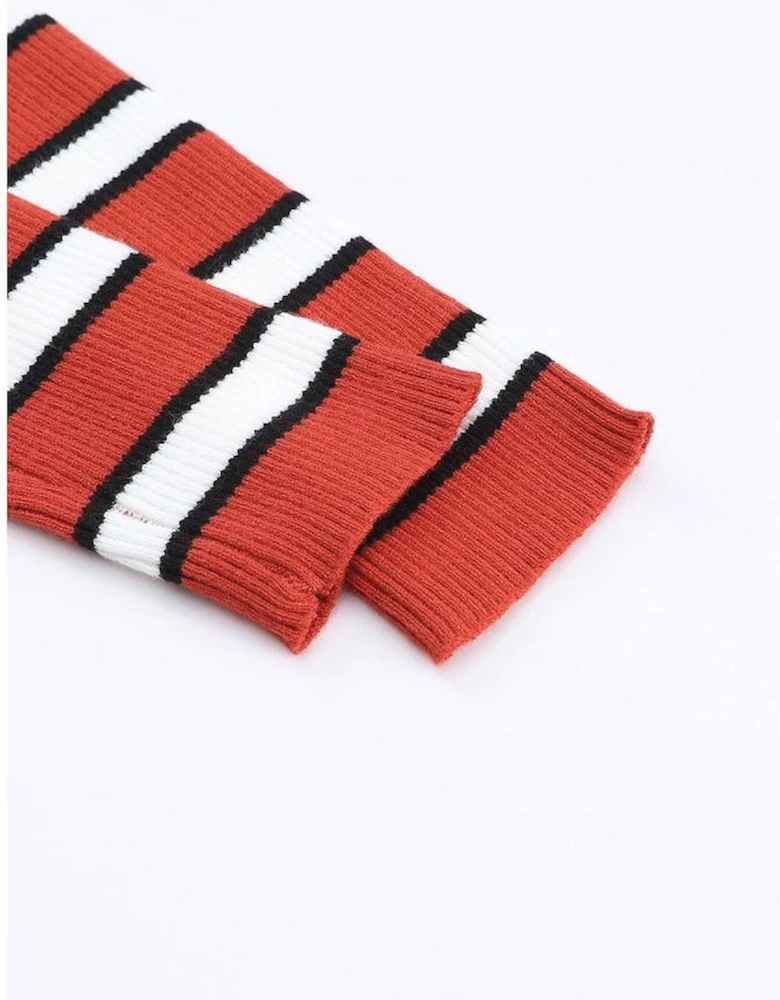 Striped Print Ribbed Knit Slim Fit Top