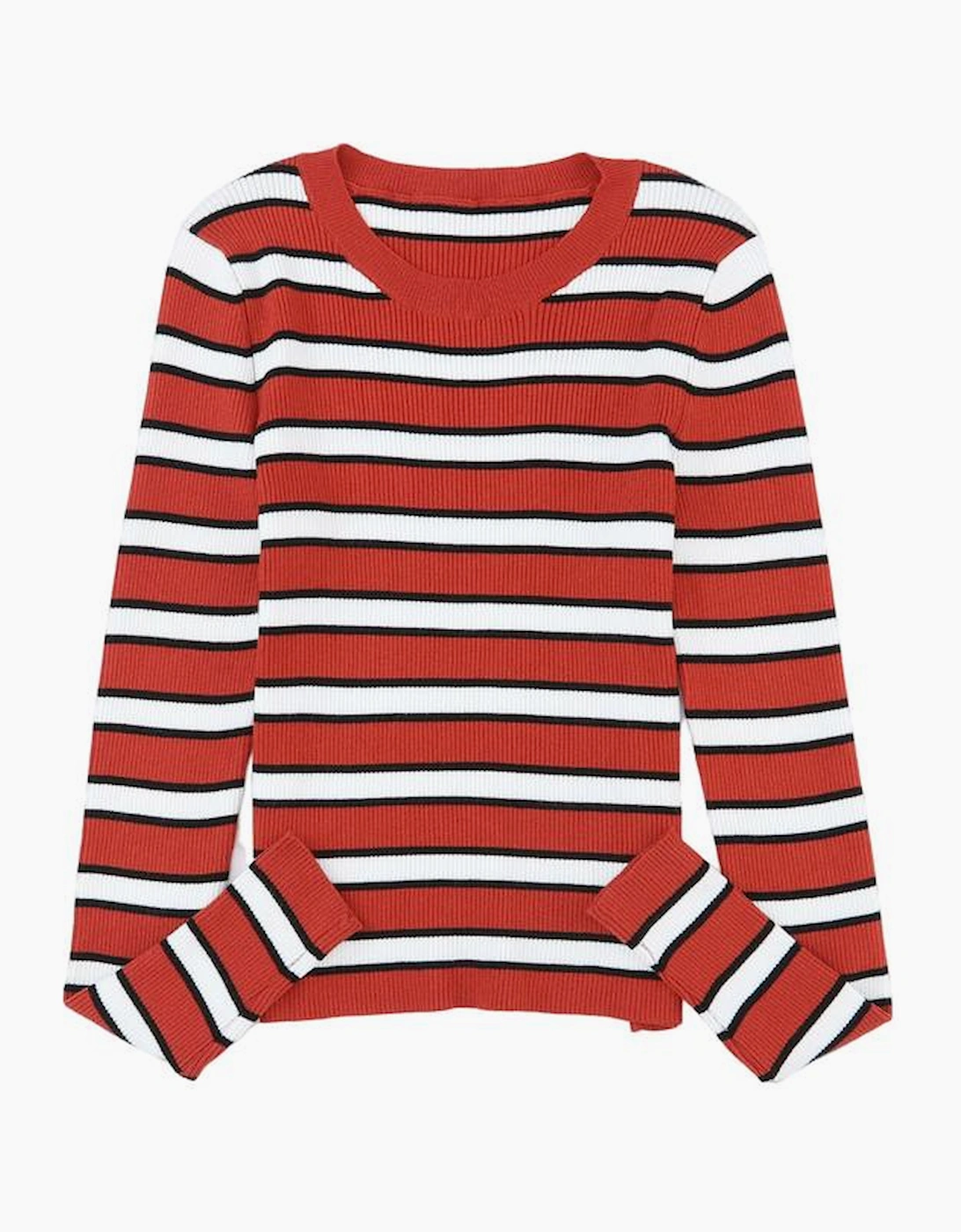 Striped Print Ribbed Knit Slim Fit Top