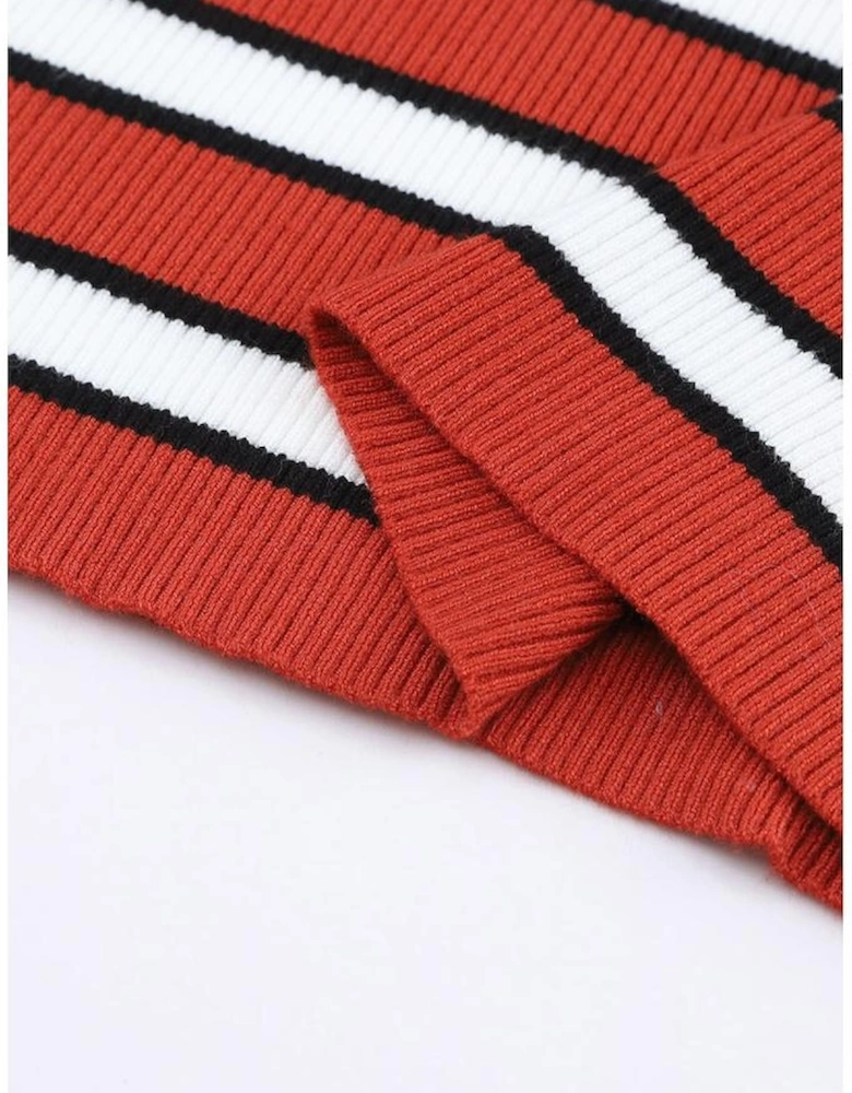 Striped Print Ribbed Knit Slim Fit Top