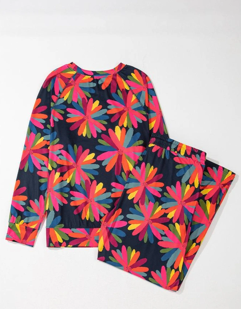 Black Plus Size Printed Long Sleeve and Pants Lounge Set