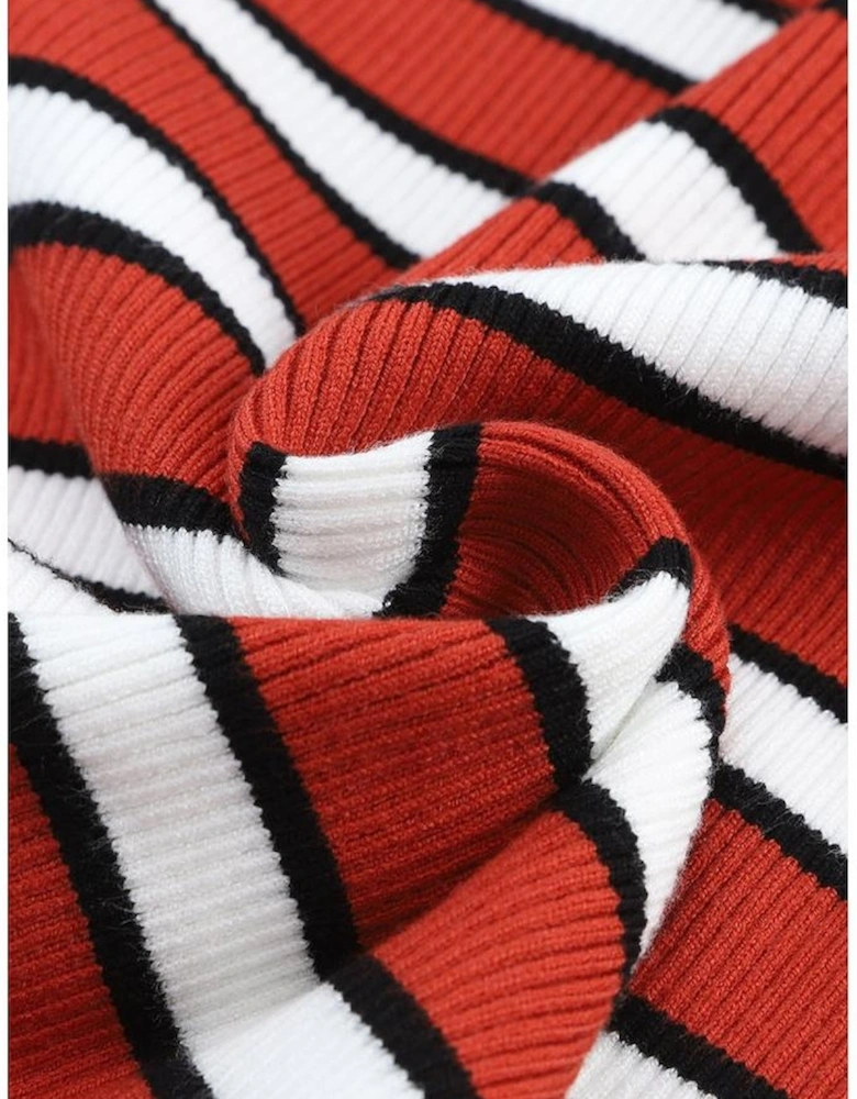 Striped Print Ribbed Knit Slim Fit Top