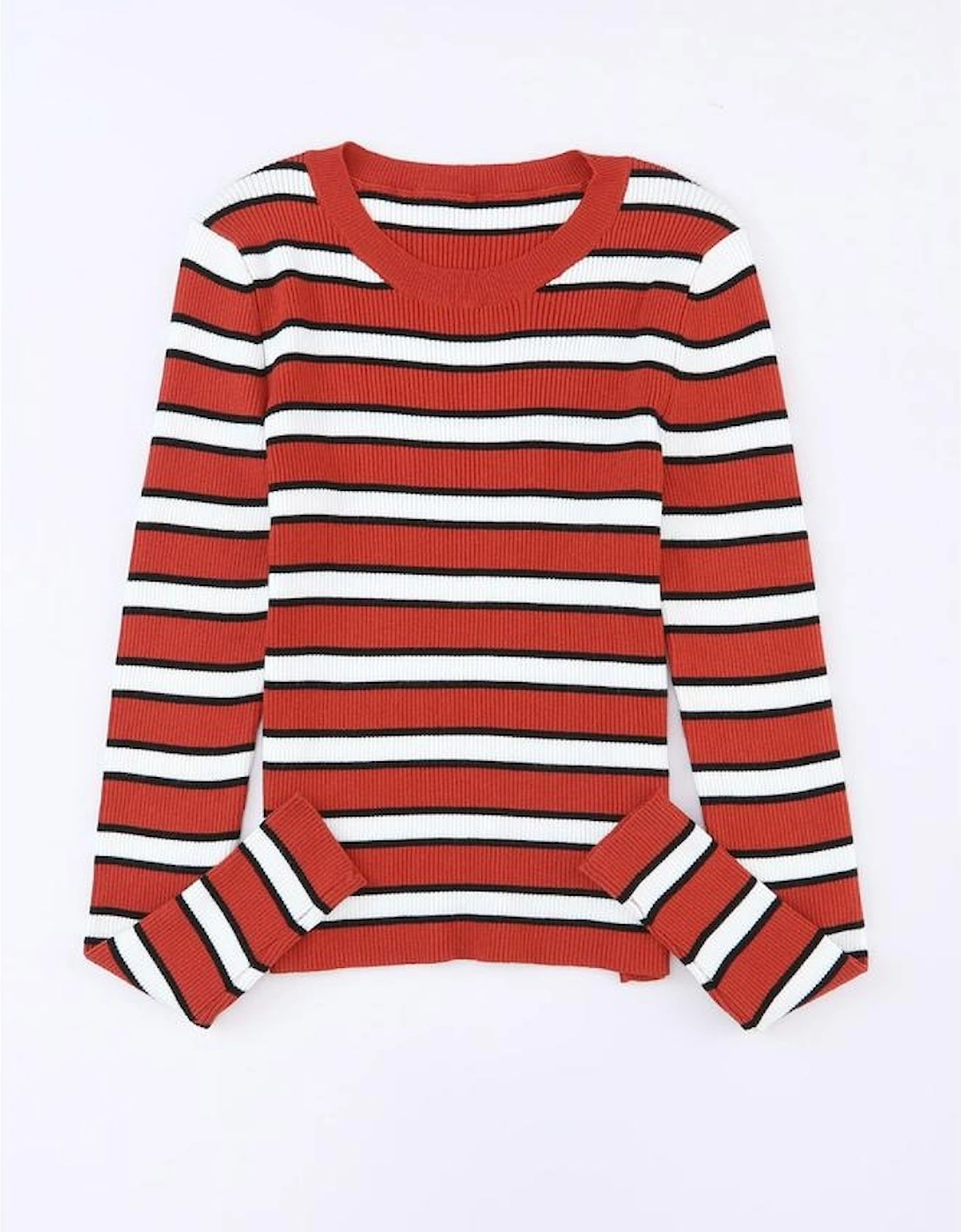 Striped Print Ribbed Knit Slim Fit Top