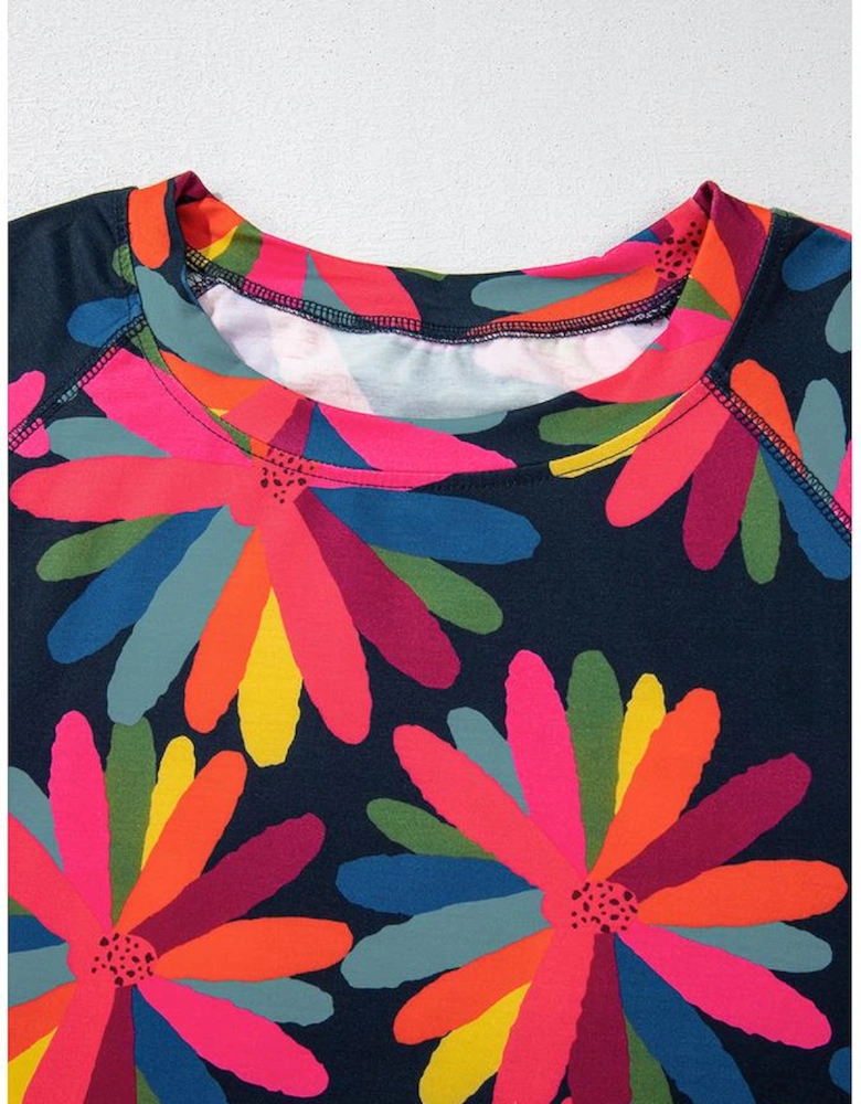 Black Plus Size Printed Long Sleeve and Pants Lounge Set