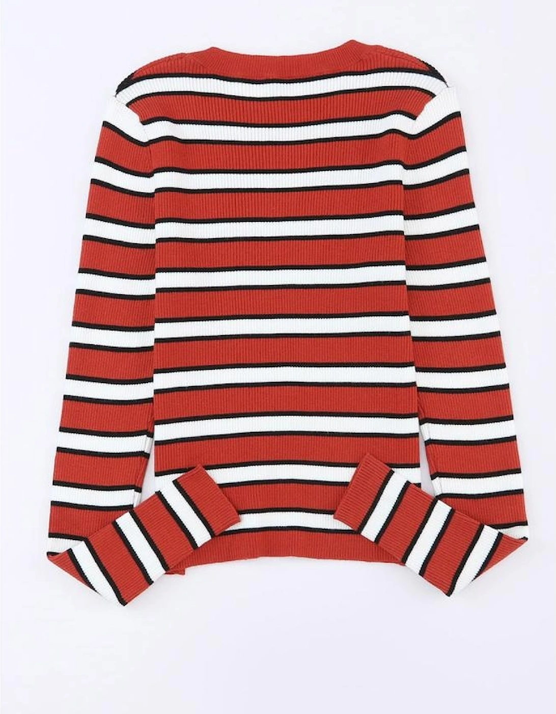 Striped Print Ribbed Knit Slim Fit Top