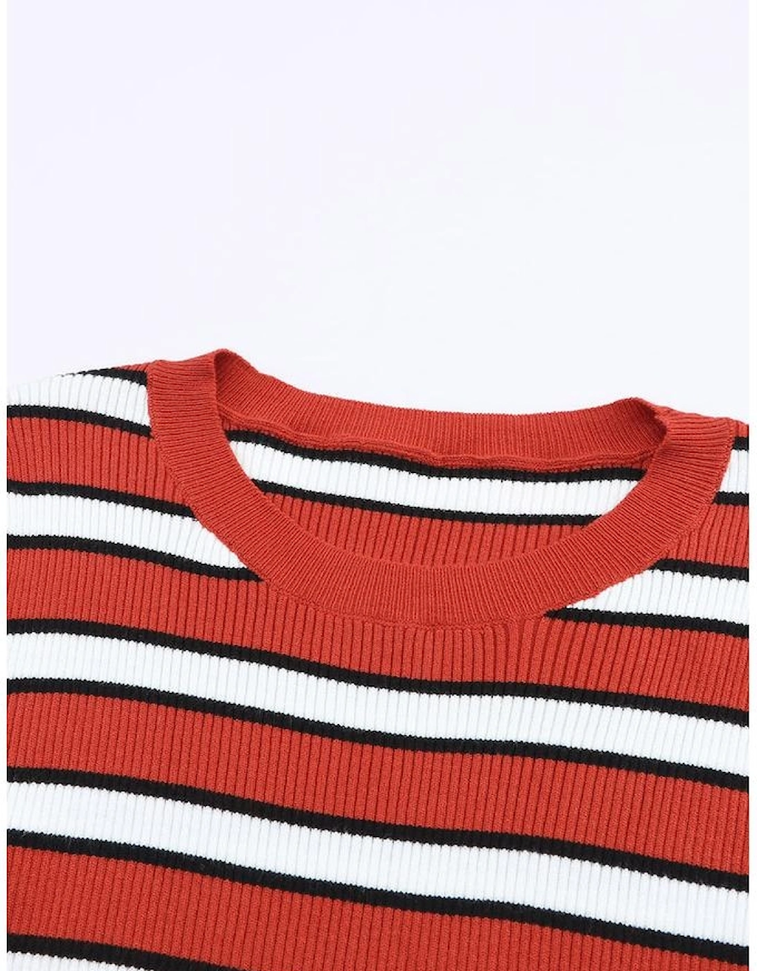 Striped Print Ribbed Knit Slim Fit Top