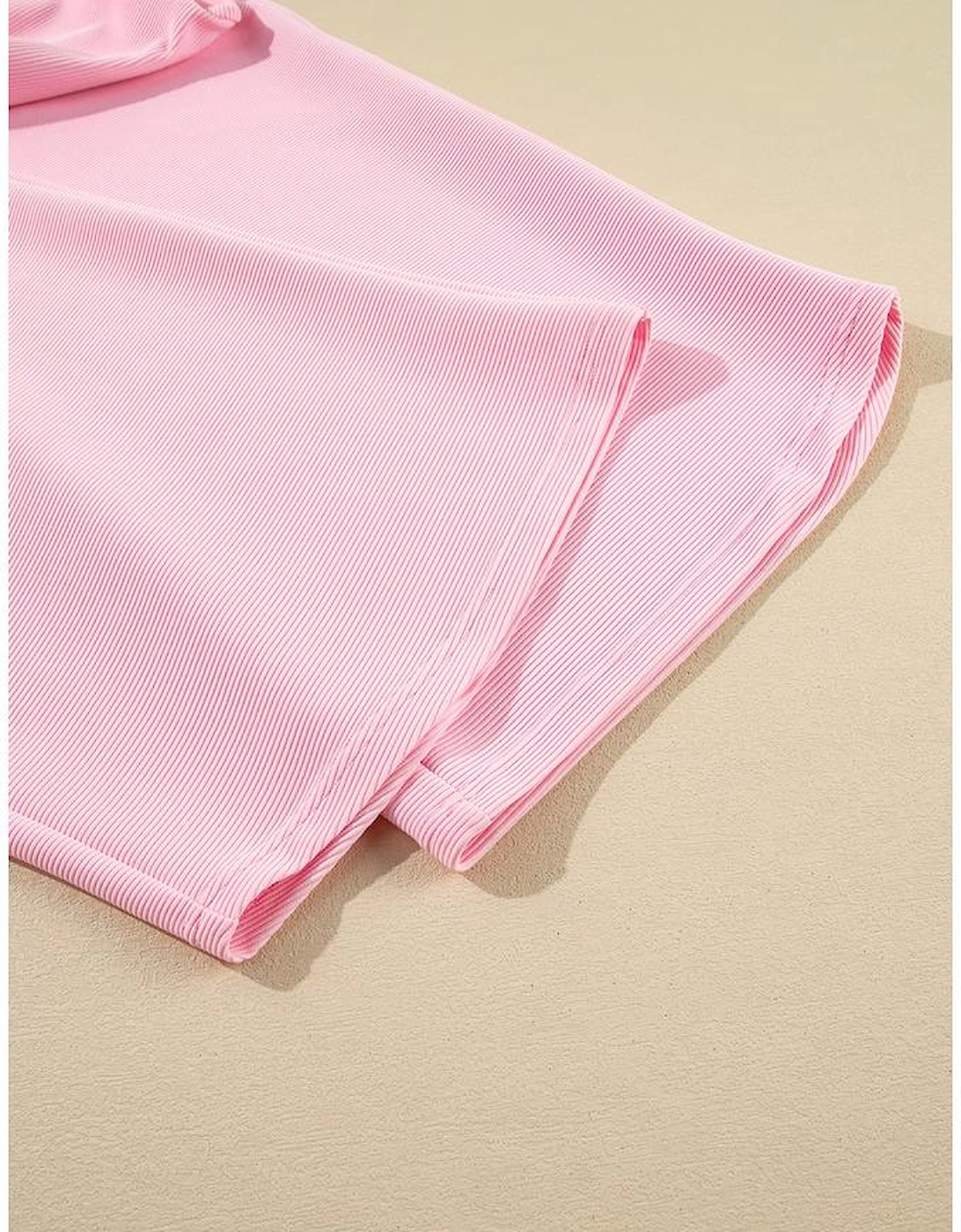 Pink Textured Ruffled Sleeve Zipped Top and Wide Leg Pants Set