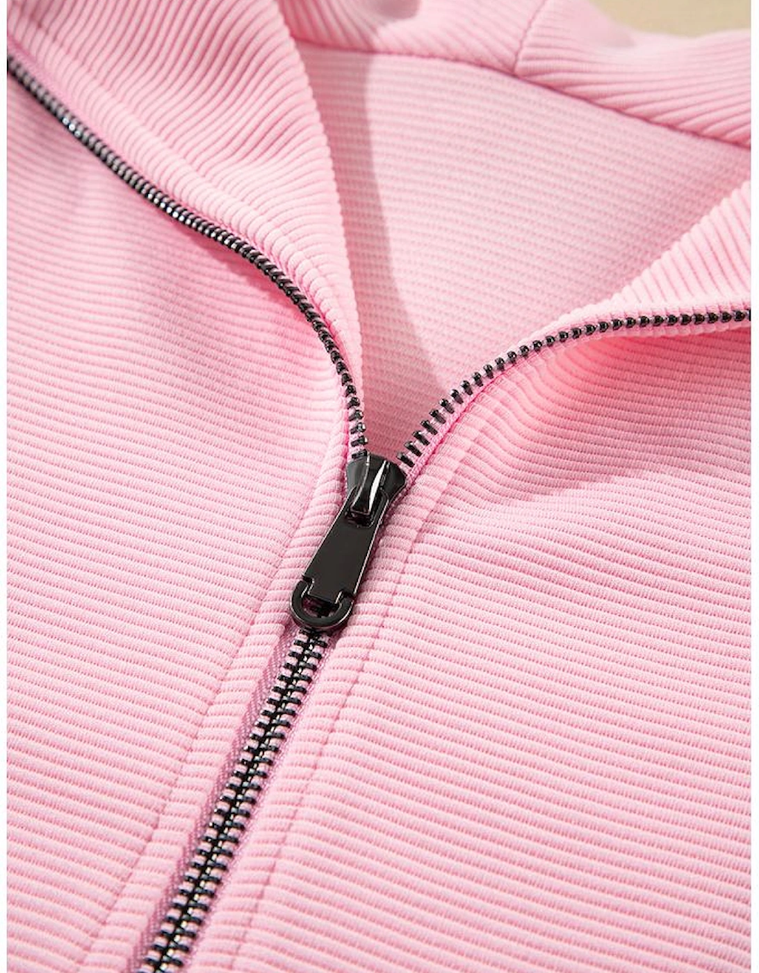 Pink Textured Ruffled Sleeve Zipped Top and Wide Leg Pants Set