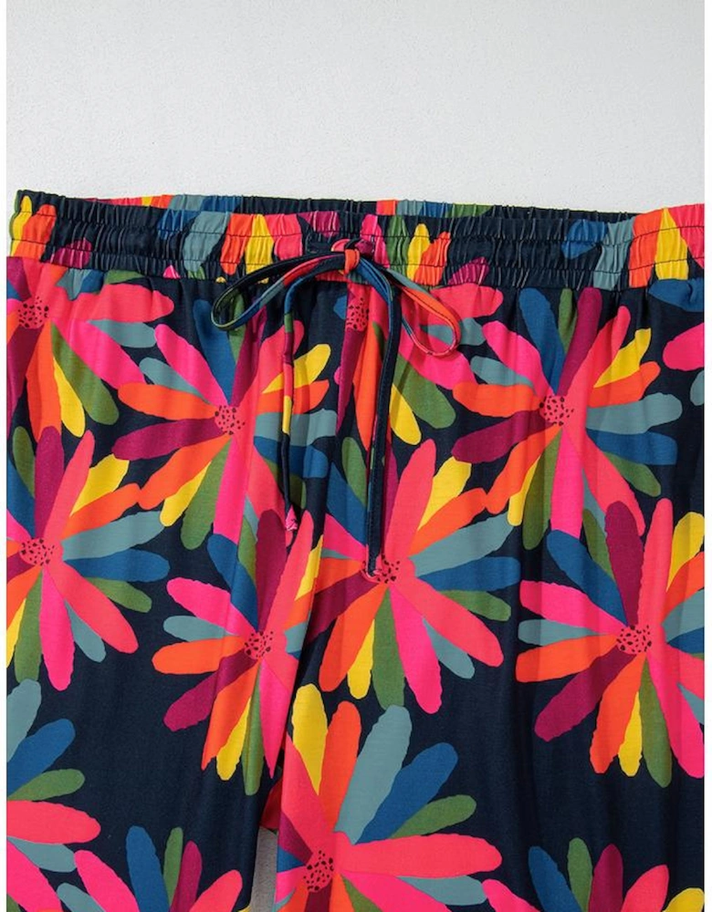 Black Plus Size Printed Long Sleeve and Pants Lounge Set