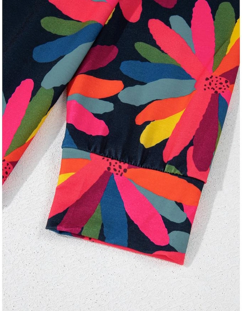 Black Plus Size Printed Long Sleeve and Pants Lounge Set