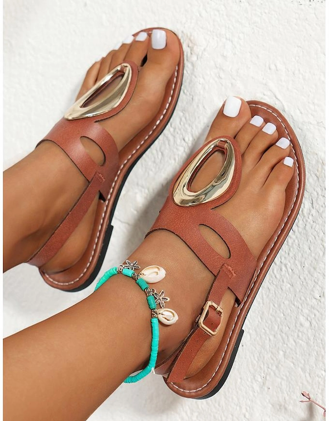 Camel Retro Hollow Out Open Toe Leather Sandals, 8 of 7