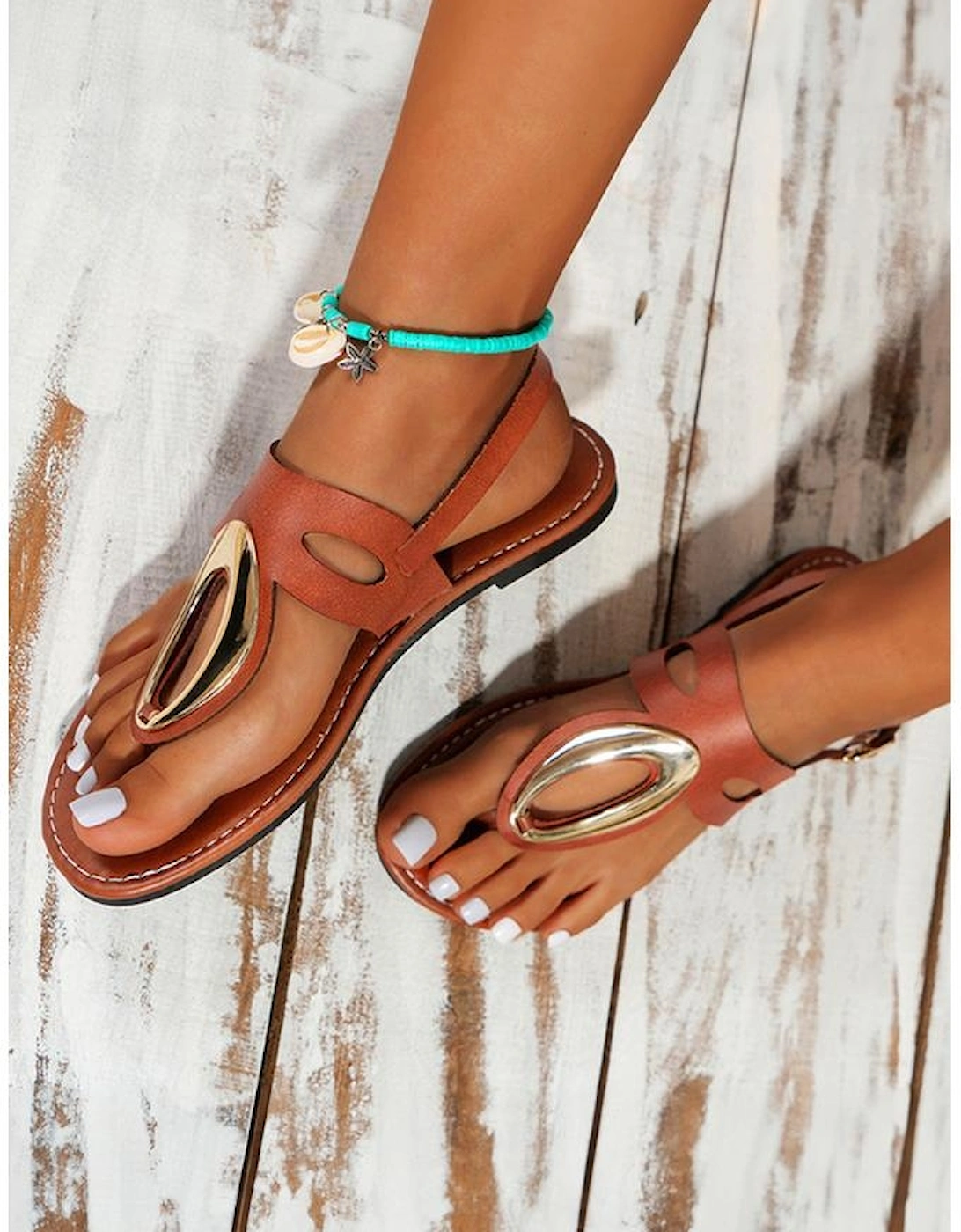 Camel Retro Hollow Out Open Toe Leather Sandals