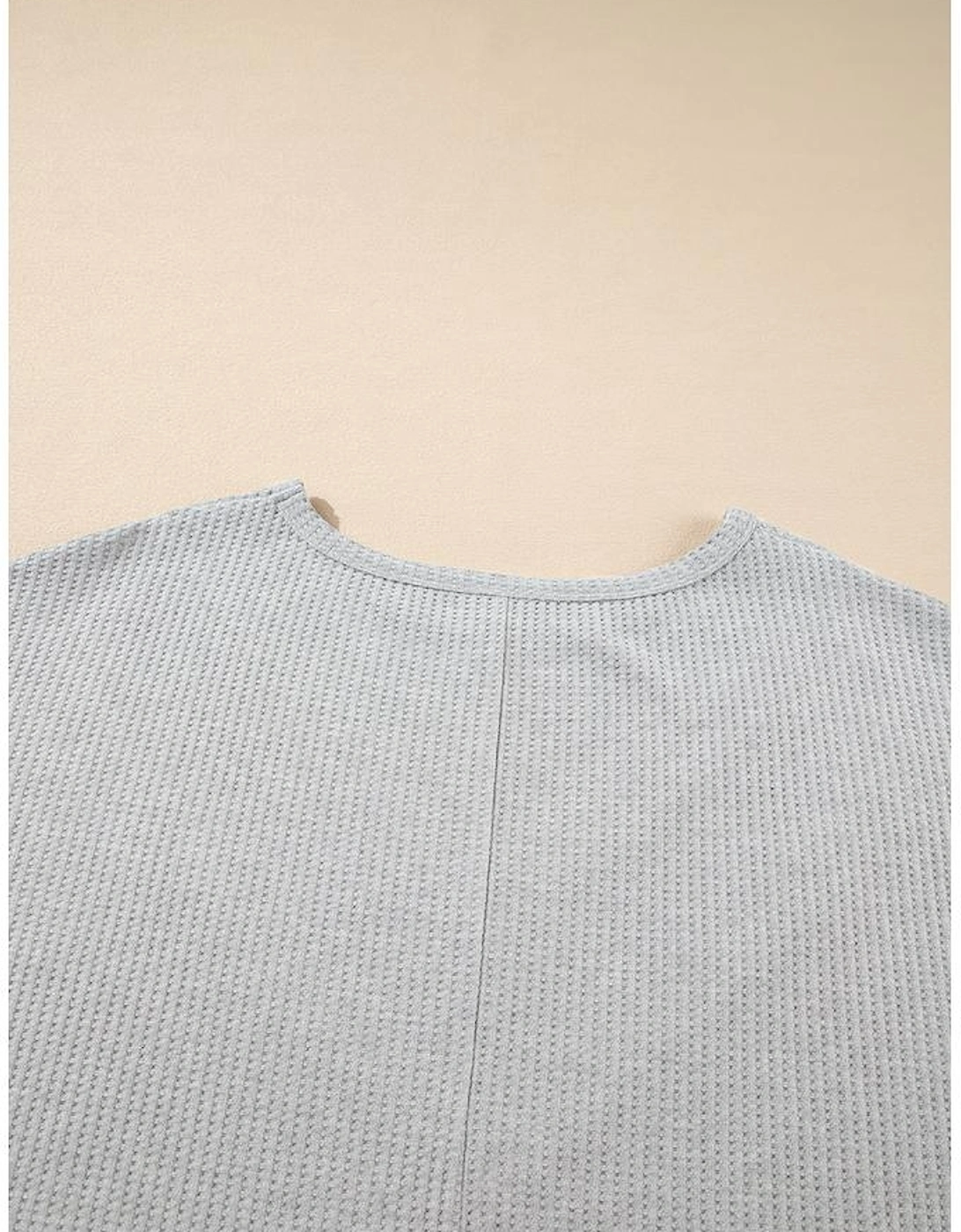 Light Grey Lace Insert Waffle Ruffle Short Sleeve Plus Size Top