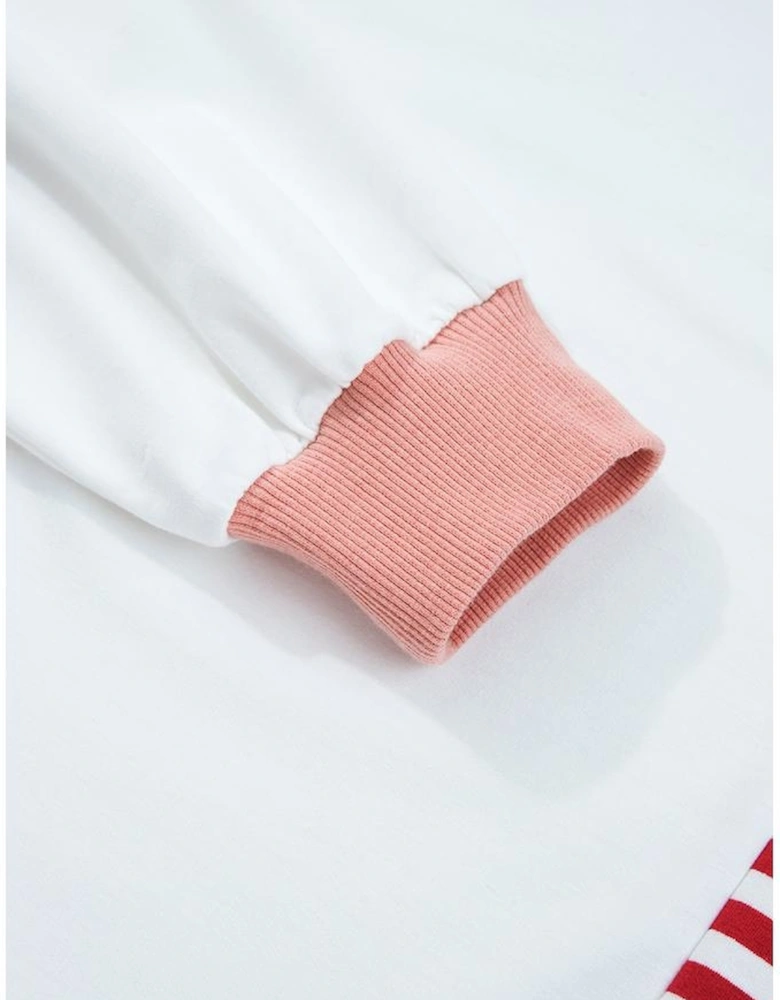 Red Stripe Colorblock Patchwork Contrast Stitching Oversize Sweatshirt