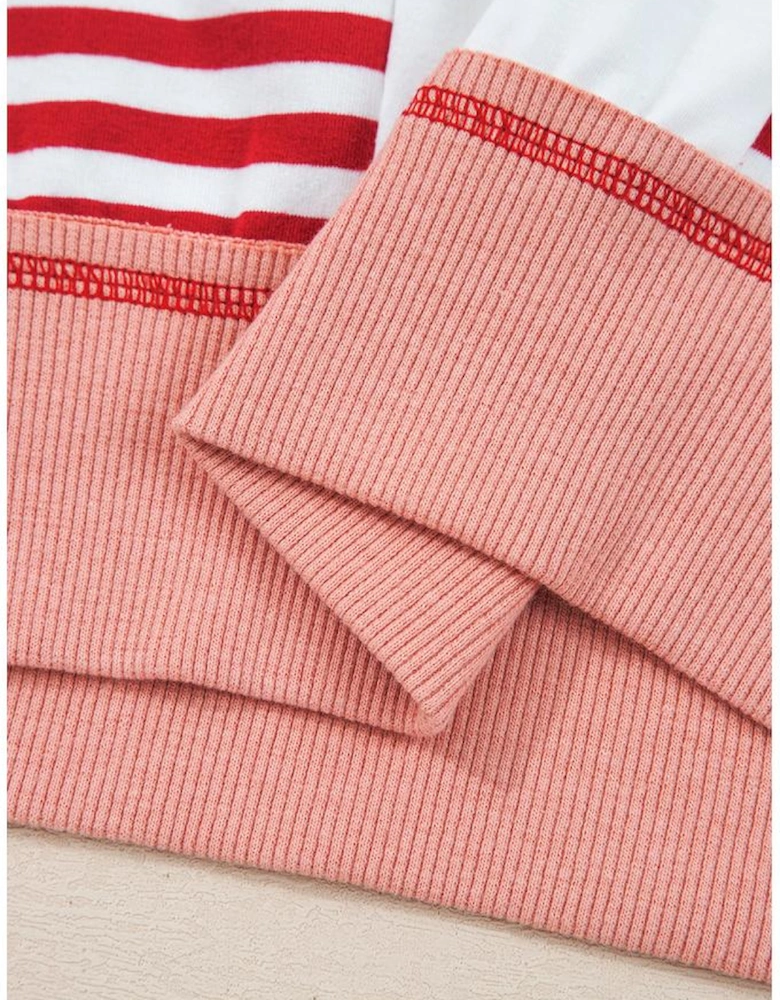 Red Stripe Colorblock Patchwork Contrast Stitching Oversize Sweatshirt