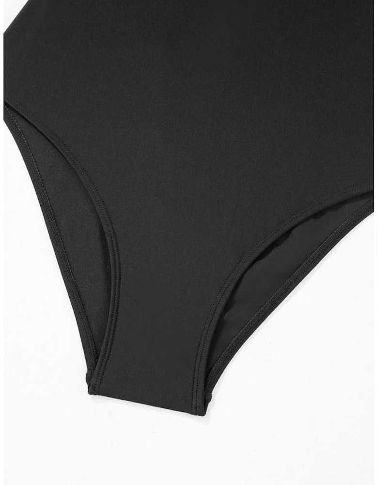 Black Thin Strap Strappy Lace-up Open Back One Piece Swimsuit