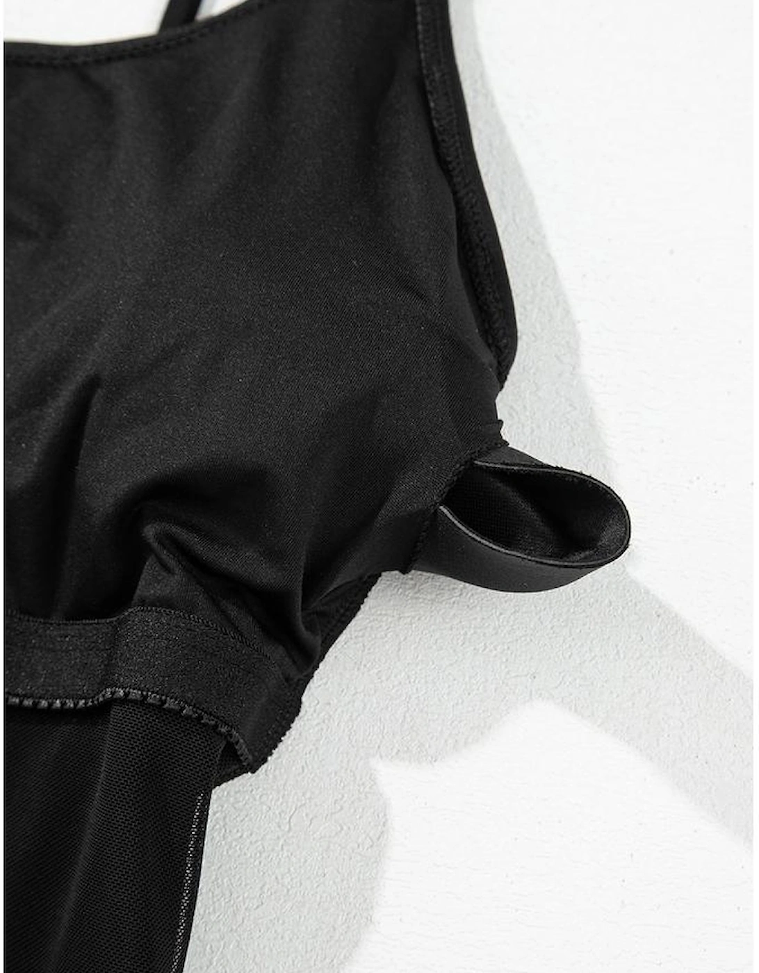 Black Thin Strap Strappy Lace-up Open Back One Piece Swimsuit