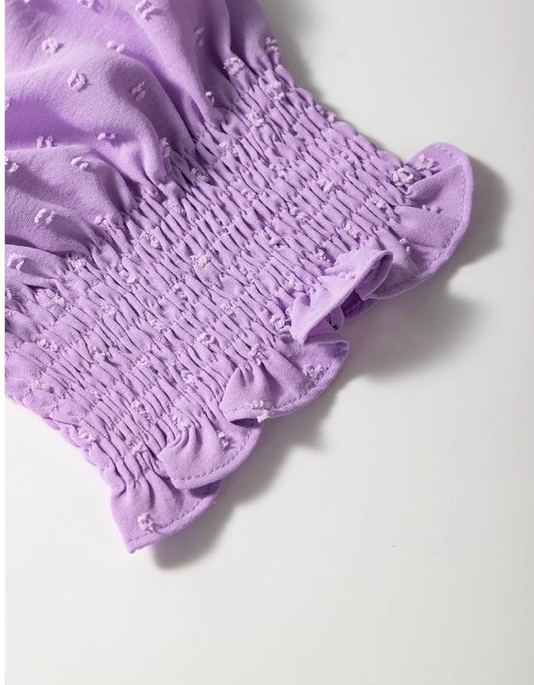 Wisteria Swiss Dot Smocked Frilled Neckline Short Sleeve Plus Size Dress