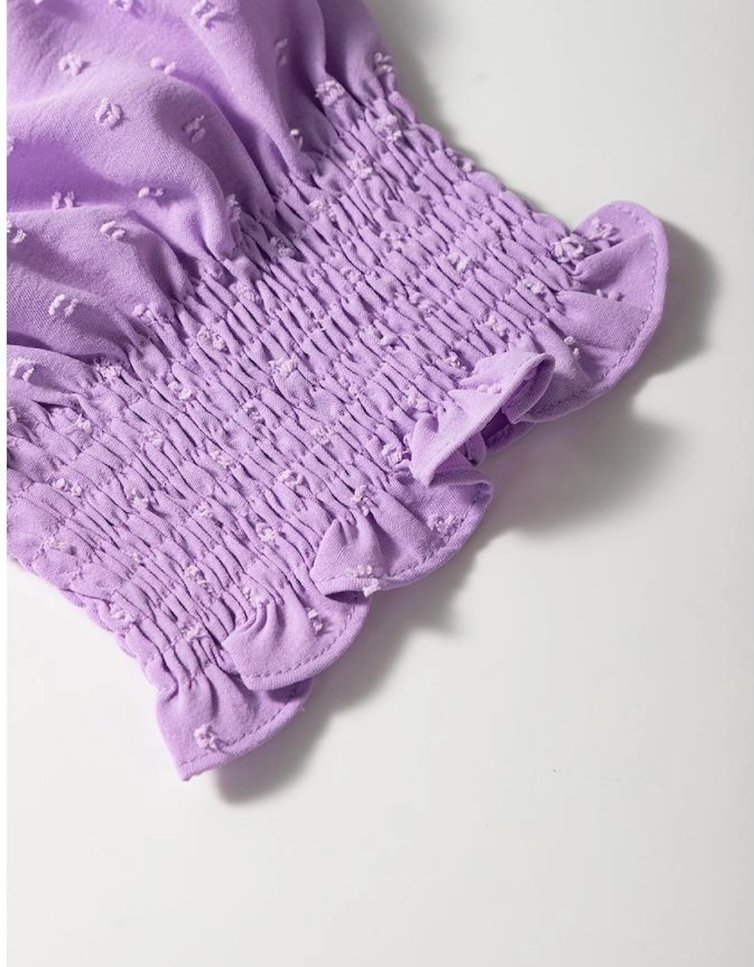 Wisteria Swiss Dot Smocked Frilled Neckline Short Sleeve Plus Size Dress