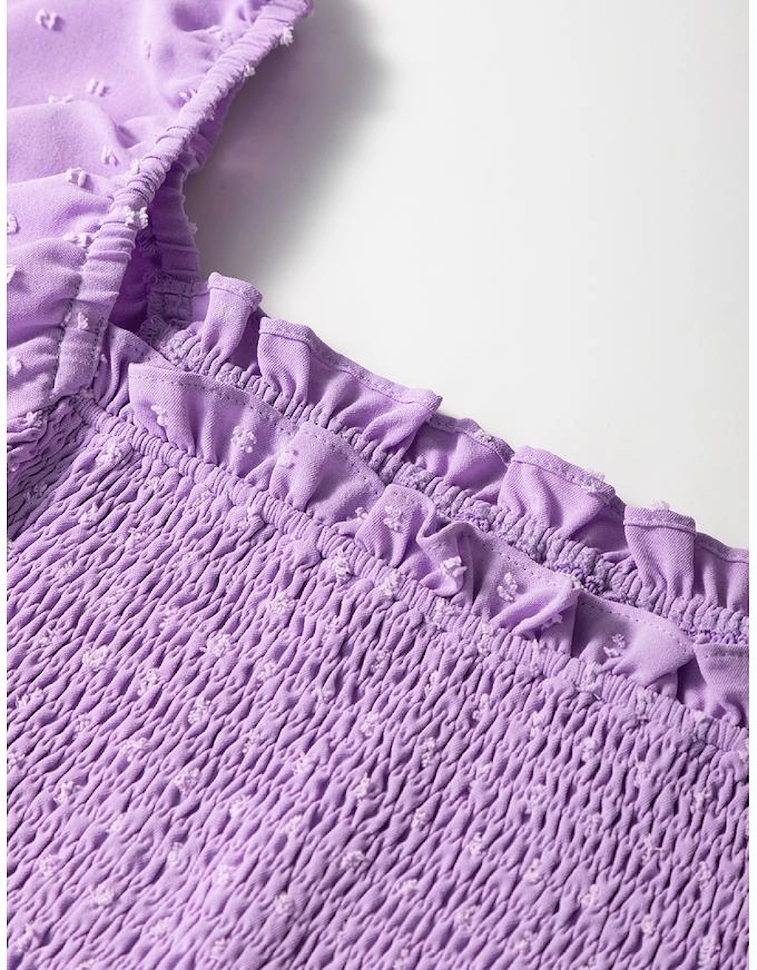 Wisteria Swiss Dot Smocked Frilled Neckline Short Sleeve Plus Size Dress