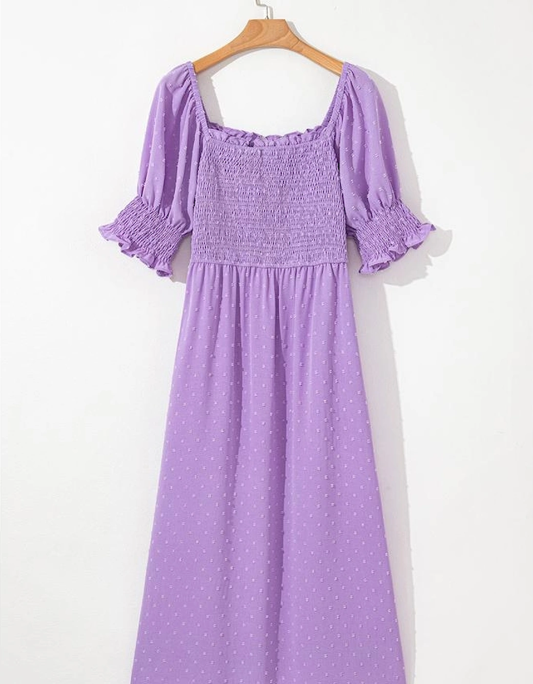 Wisteria Swiss Dot Smocked Frilled Neckline Short Sleeve Plus Size Dress