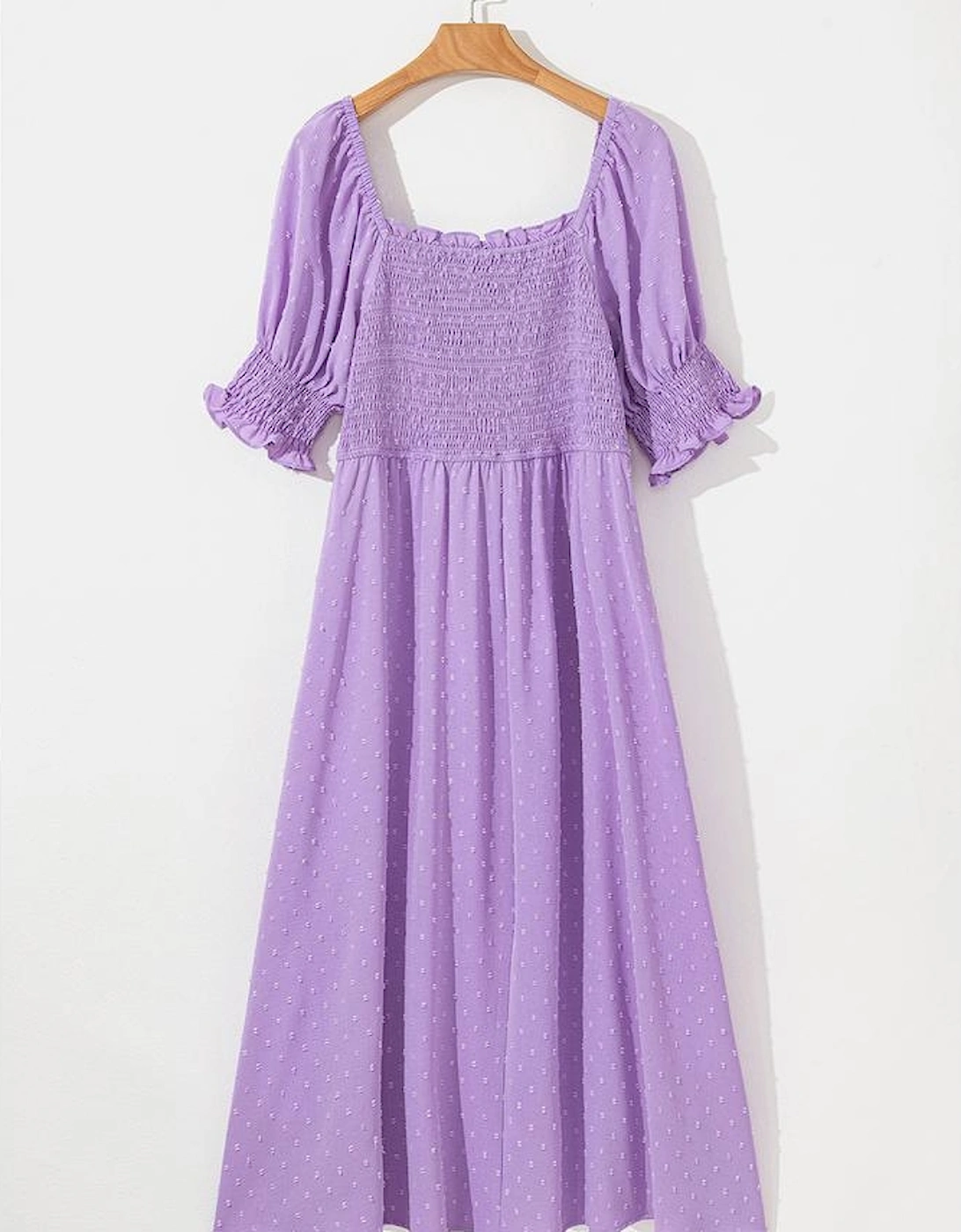 Wisteria Swiss Dot Smocked Frilled Neckline Short Sleeve Plus Size Dress