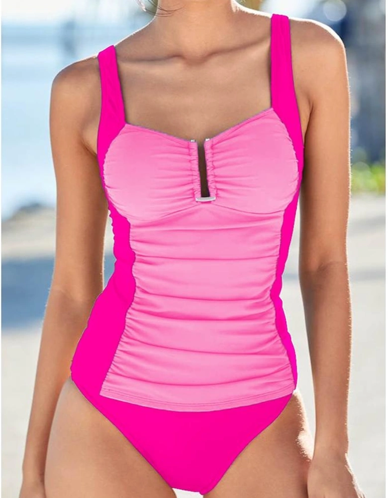 Bonbon Ruched Tummy Control Tankini 2pcs Swimsuit