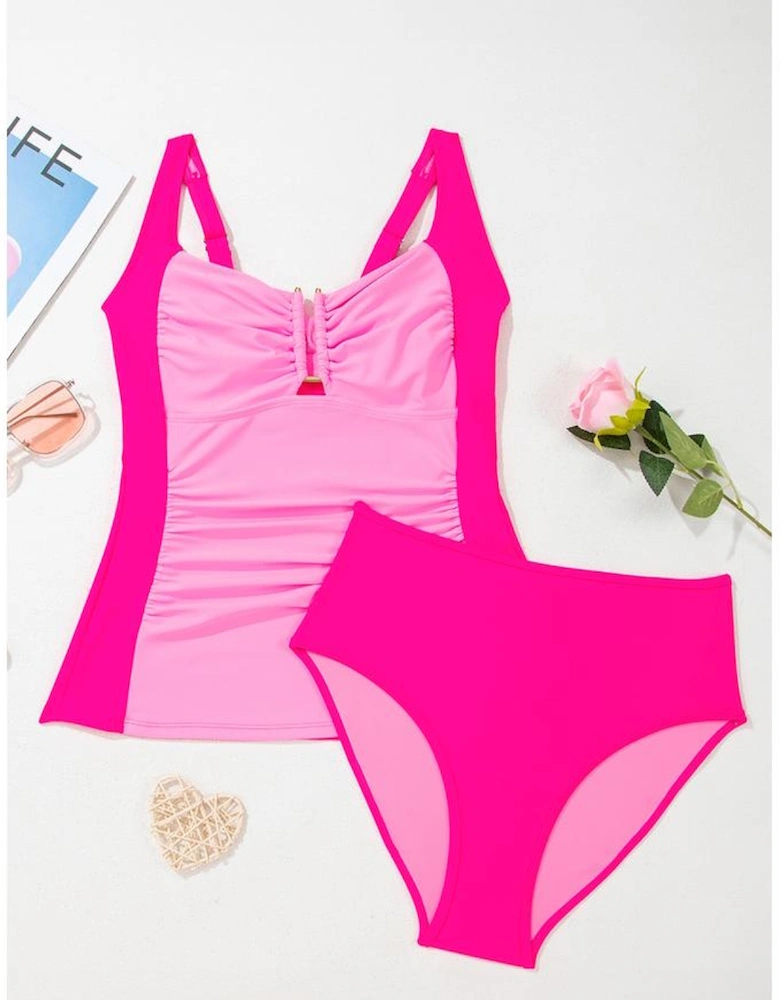 Bonbon Ruched Tummy Control Tankini 2pcs Swimsuit