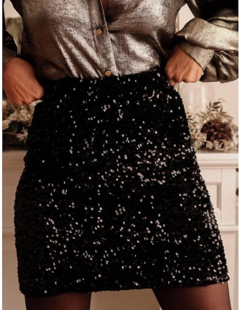 Black Sequin Bodycon Mini Skirt