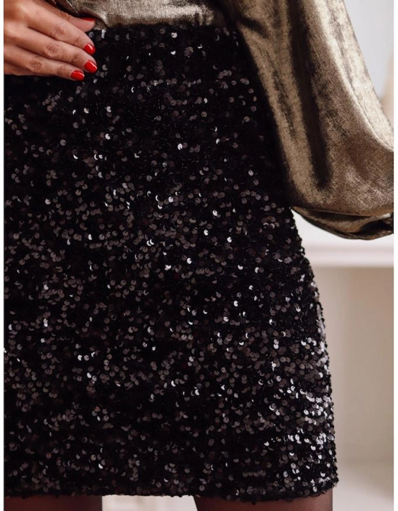 Black Sequin Bodycon Mini Skirt