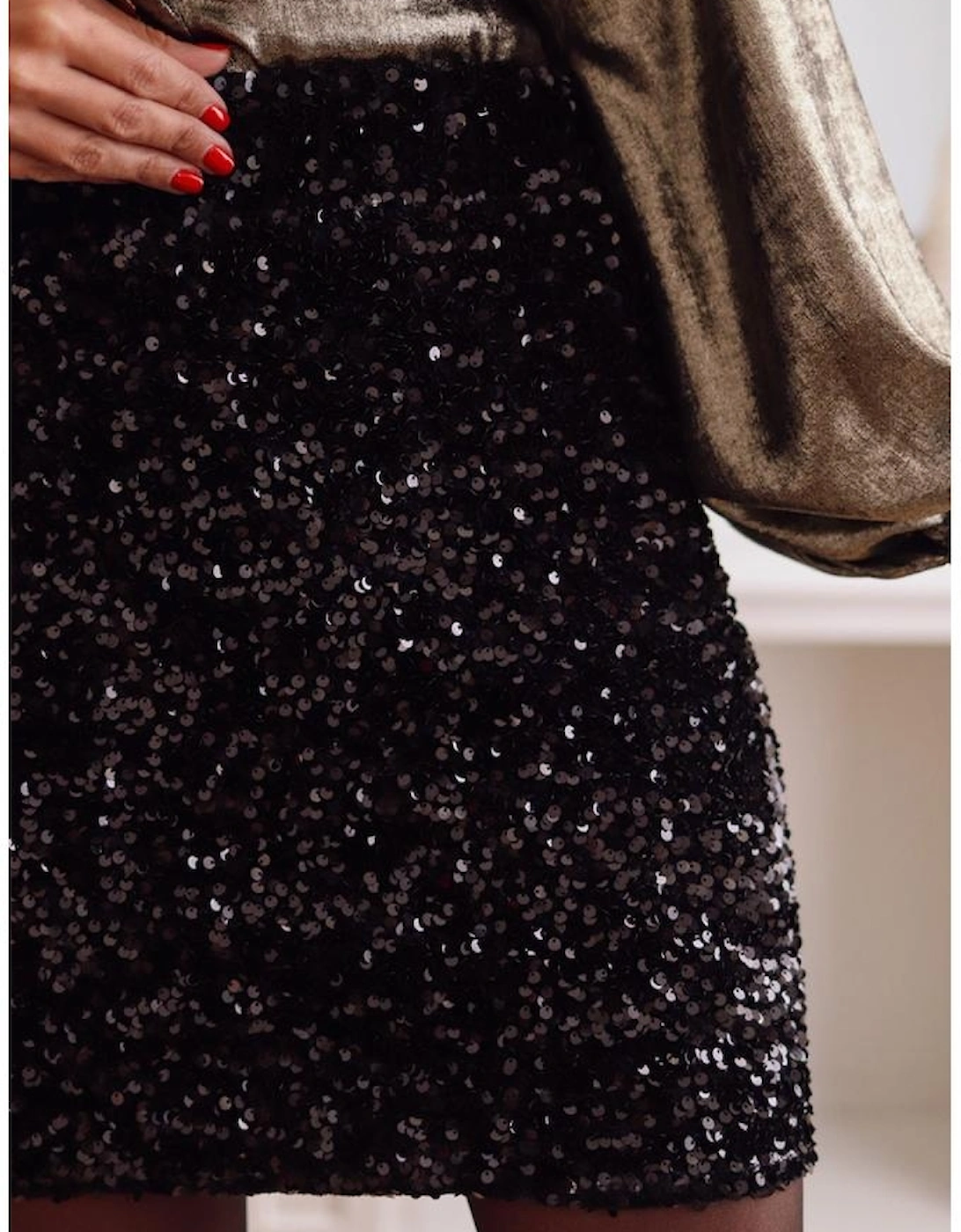 Black Sequin Bodycon Mini Skirt