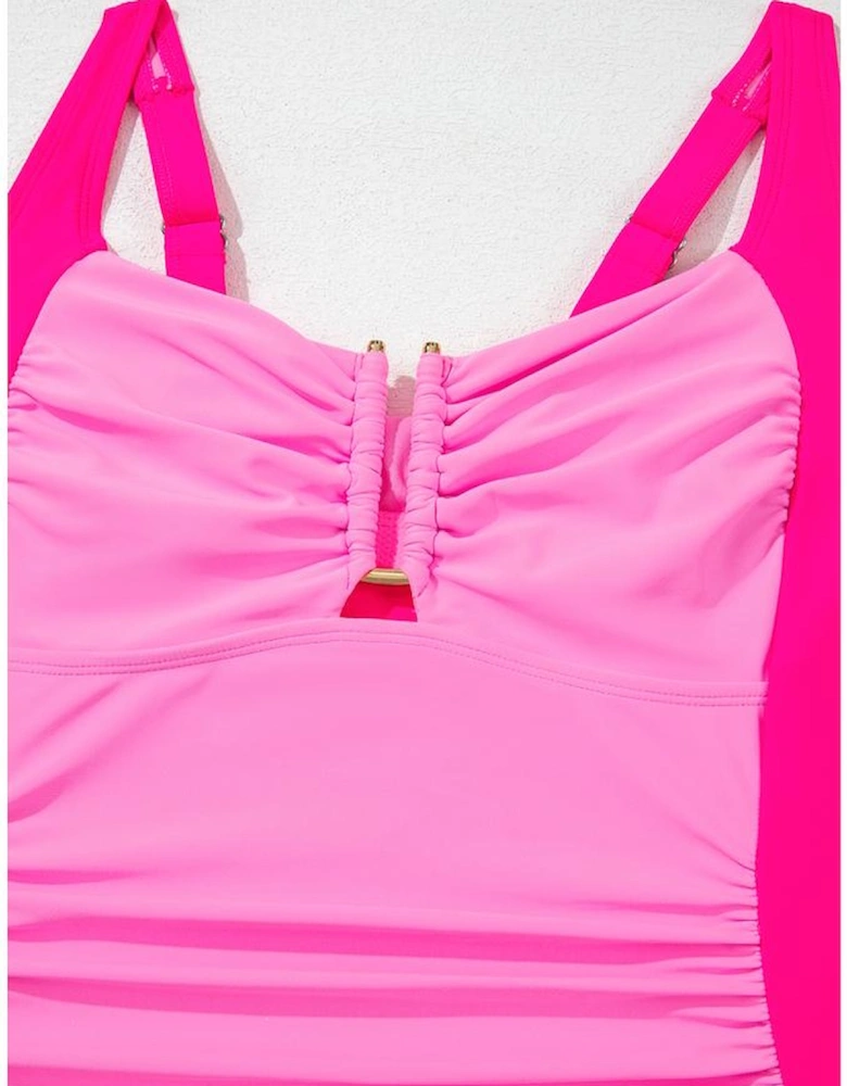 Bonbon Ruched Tummy Control Tankini 2pcs Swimsuit