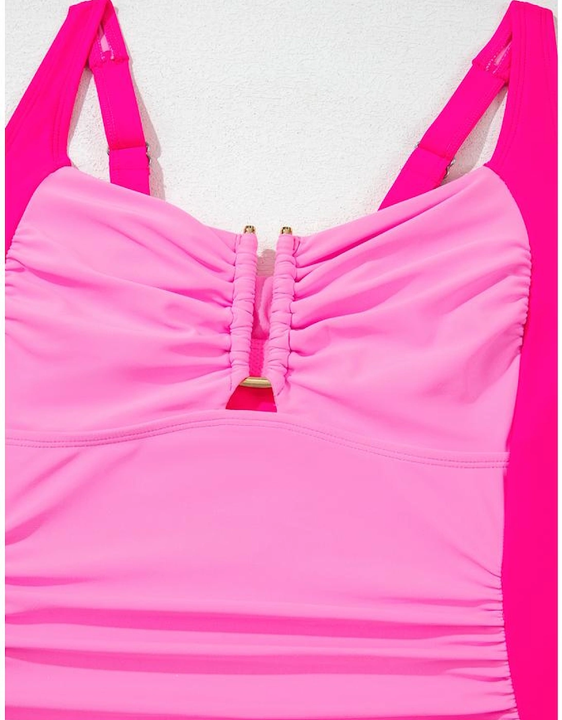 Bonbon Ruched Tummy Control Tankini 2pcs Swimsuit