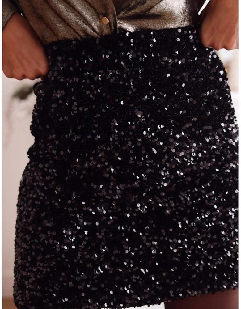 Black Sequin Bodycon Mini Skirt