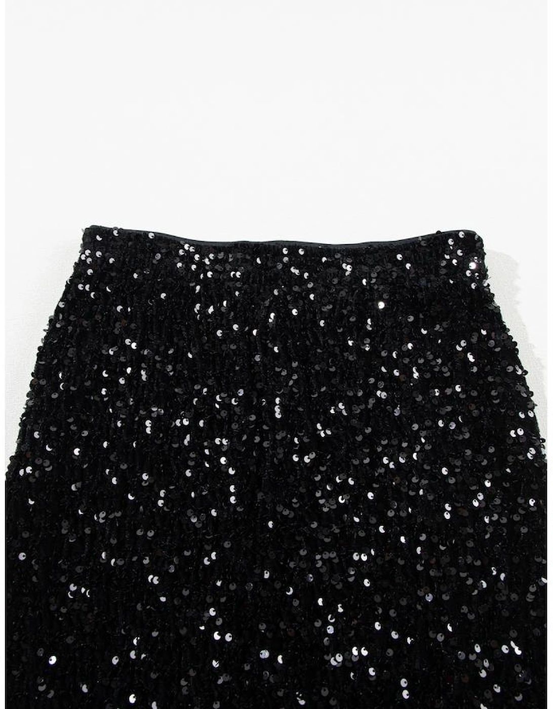 Black Sequin Bodycon Mini Skirt