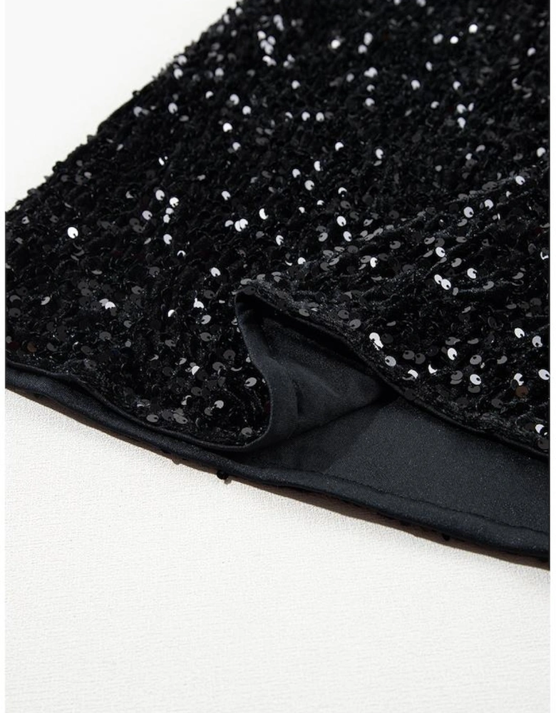 Black Sequin Bodycon Mini Skirt