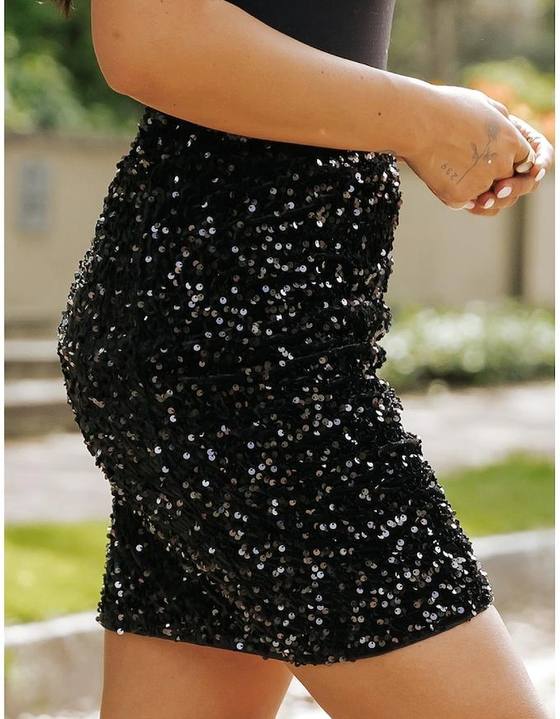 Black Sequin Bodycon Mini Skirt