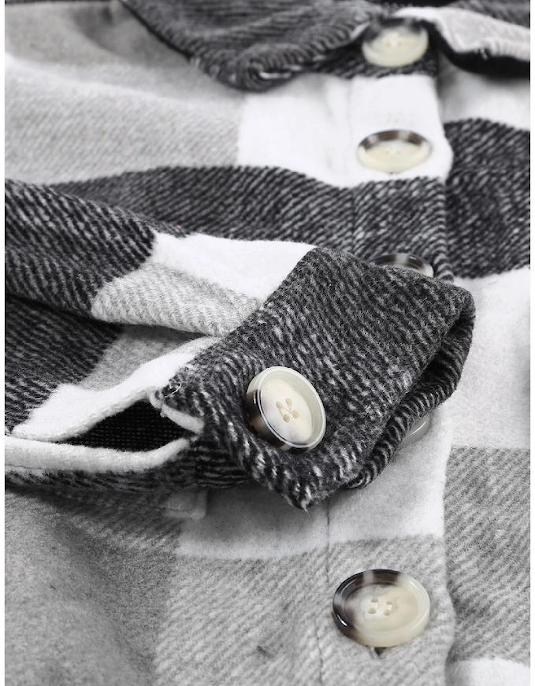 Gray Plaid Color Block Buttoned Long Sleeve Jacket with Pocket