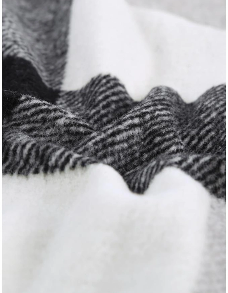 Gray Plaid Color Block Buttoned Long Sleeve Jacket with Pocket