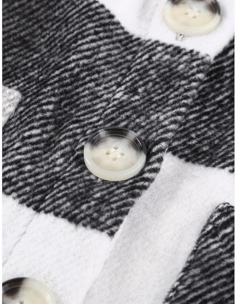 Gray Plaid Color Block Buttoned Long Sleeve Jacket with Pocket