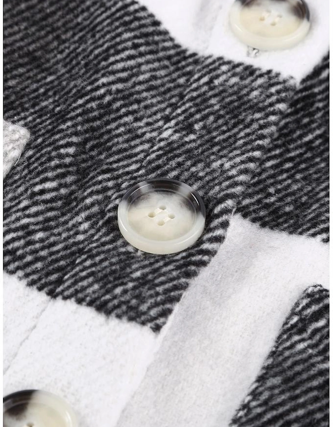 Gray Plaid Color Block Buttoned Long Sleeve Jacket with Pocket