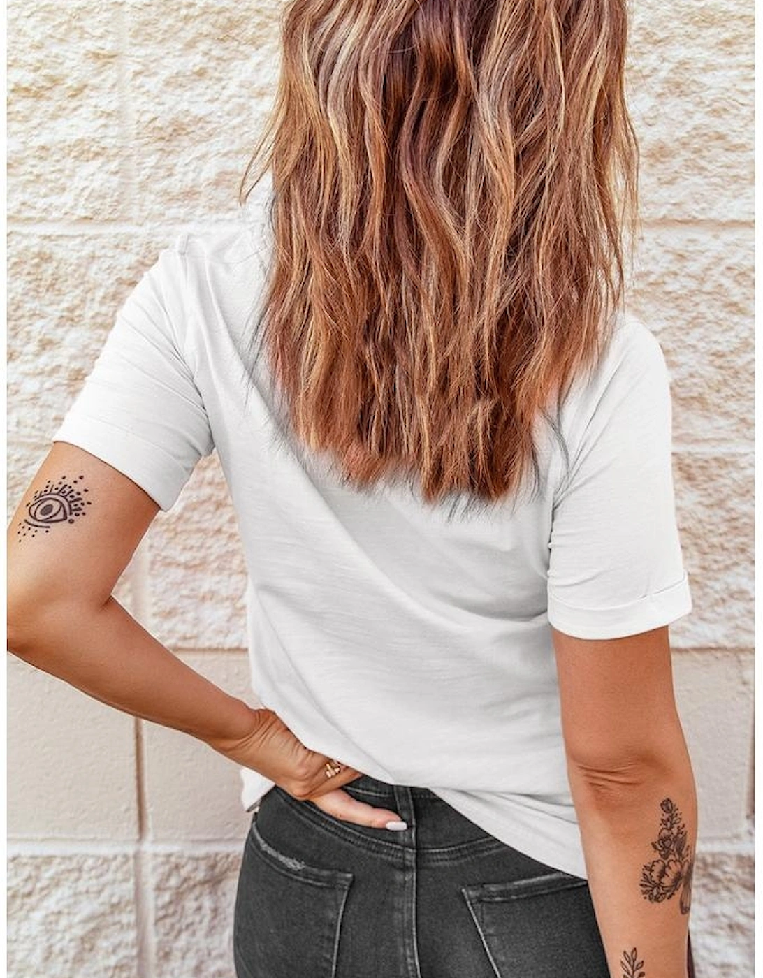 White Sequin American Flag Patched Casual T Shirt