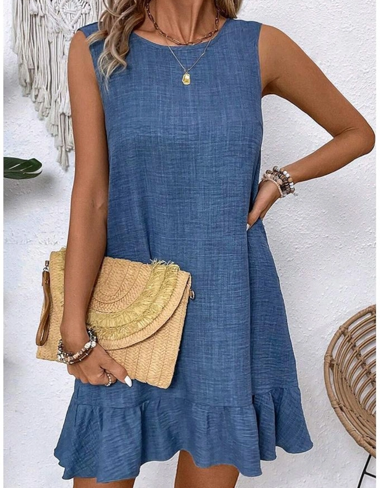 Ashleigh Blue Knot Scoop Back Ruffle Hem Sleeveless Mini Dress