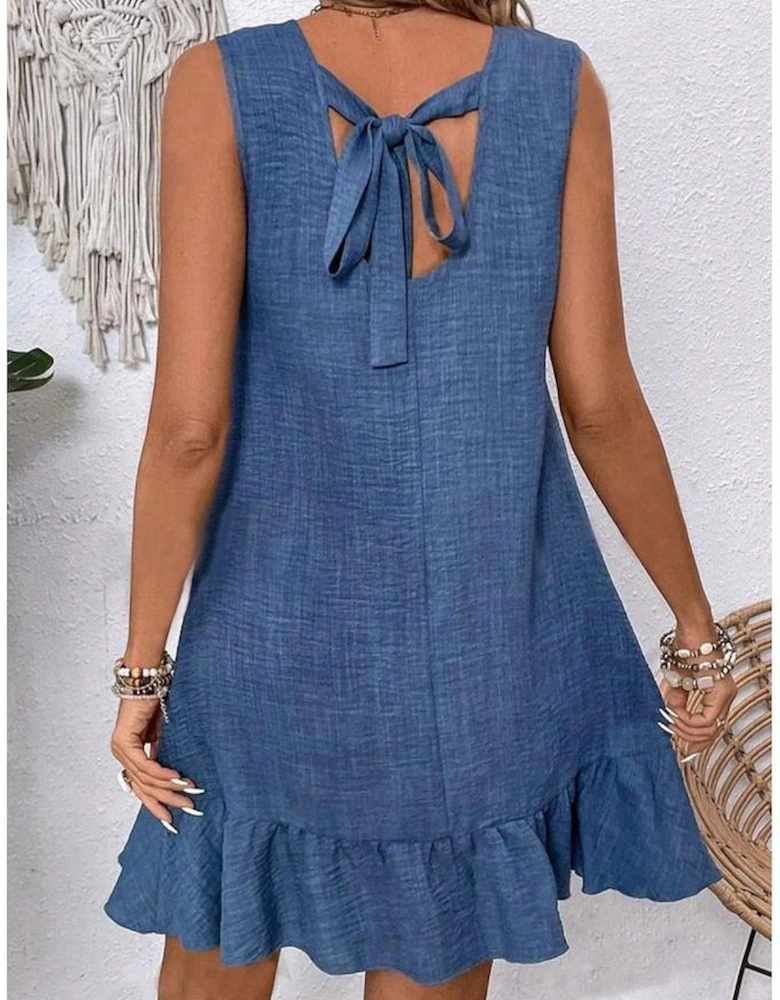 Ashleigh Blue Knot Scoop Back Ruffle Hem Sleeveless Mini Dress