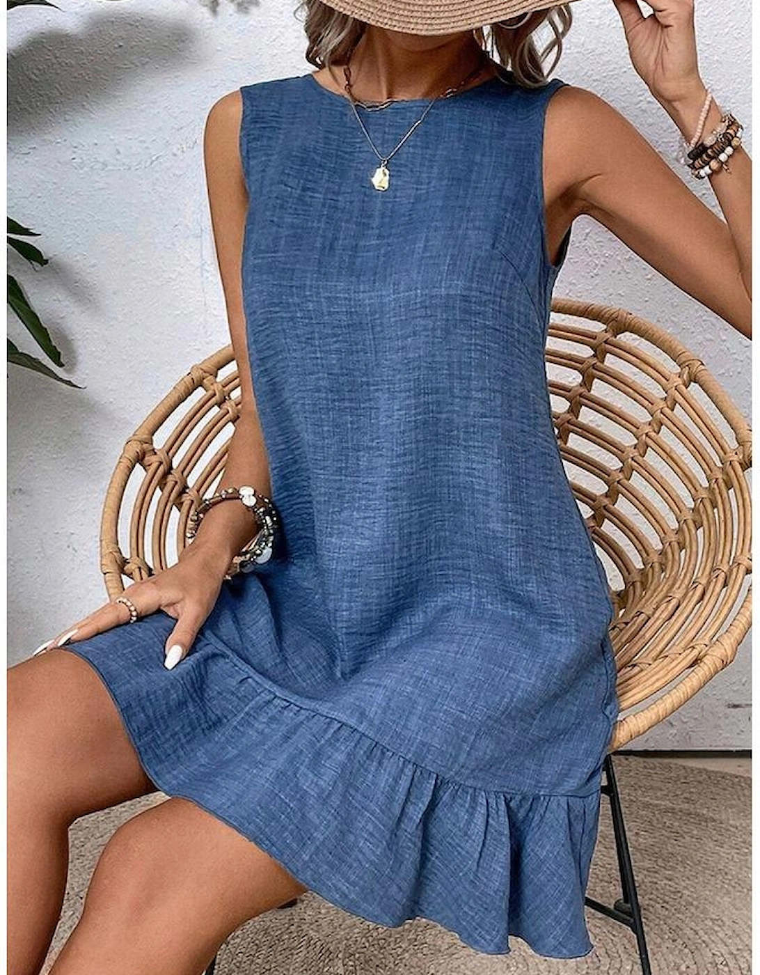 Ashleigh Blue Knot Scoop Back Ruffle Hem Sleeveless Mini Dress
